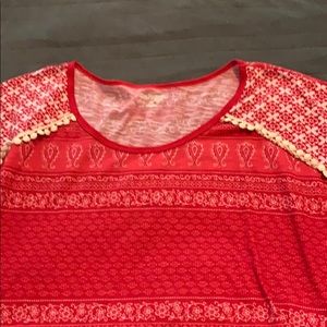 Red and white shirt with a scarf like bottom